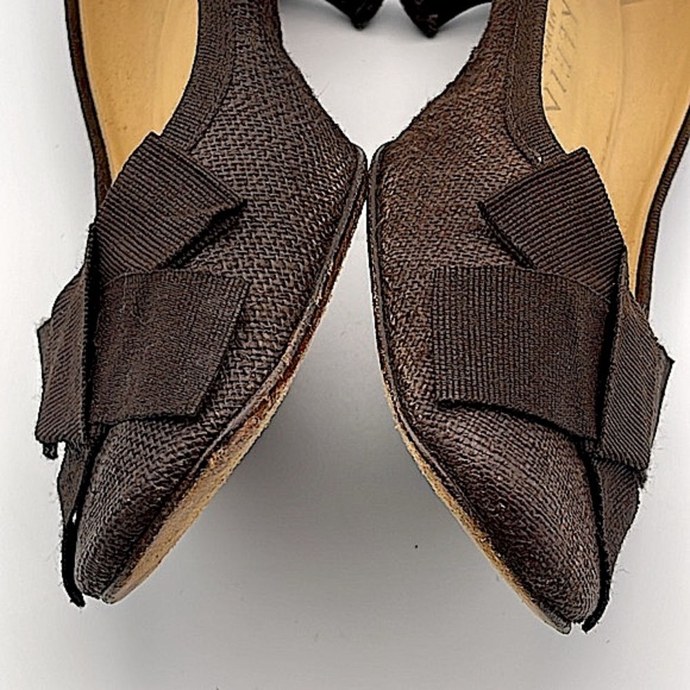 ANNE KLEIN NEW YORK | Brown Bow Tweed Kitten Heel Pumps | Sz 7M - Picture 6 of 15